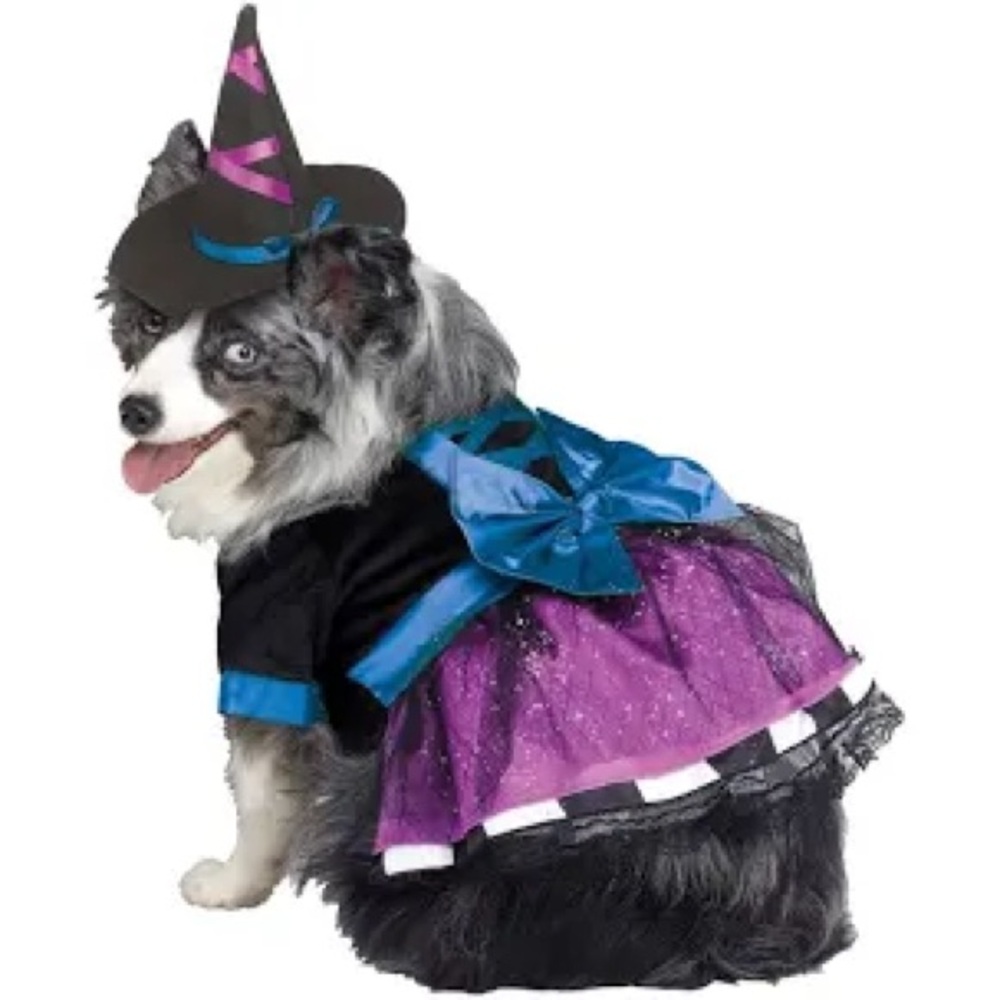 🌹Pets Costume - Small dog Purple & Black Witch Dress & hat